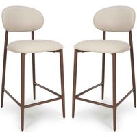 Eldoro Taupe Faux Leather Bar Chairs with Brown Legs in Pair