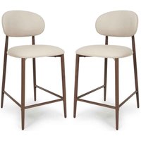 Eldoro Taupe Faux Leather Counter Bar Chairs with Brown Legs in Pair
