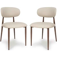 Eldoro Taupe Faux Leather Dining Chairs with Brown Legs in Pair