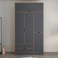 Elina Wooden Wardrobe with 5 Doors in Anthracite and Oak