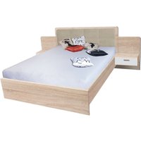 Elmira Wooden Double Bed With Bedside Cabinet In Sonoma Oak