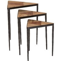 Eltro Wooden Nest Of 3 Tables With Black Metal Base In Brown