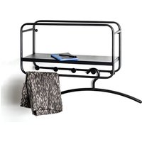 Elwoka Metal Wall Shelf With 5 Coat Hanging Hooks In Black