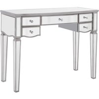Elyssa Glass Dressing Table With 5 Drawers In Silver