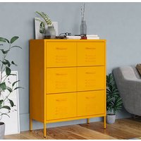 Emrik Steel Storage Cabinet With 6 Drawers In Mustard Yellow