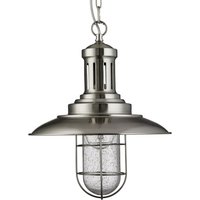 Eos Fisherman Ceiling Light In Satin Silver With Caged Shade Eos Fisherman Ceiling Light In Satin Silver With Caged Shade