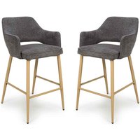 Eureka Dark Grey Fabric Bar Chairs with Oak Legs in Pair