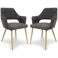 Eureka Dark Grey Fabric Dining Chairs With Oak Legs In Pair