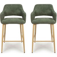 Eureka Green Fabric Bar Chairs with Oak Legs in Pair