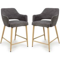 Eureka Grey Fabric Counter Bar Chairs with Oak Legs in Pair
