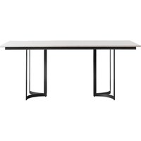 Evartania White Marble Dining Table With Black Metal Base