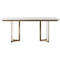 Evartania White Marble Dining Table With Gold Metal Base