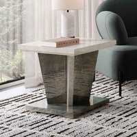 Fabio High Gloss Marble Effect Lamp Table in Warm Grey and Dark Brown