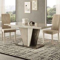 Fabio Small High Gloss Marble Effect Extending Dining Table in Warm Grey and Dark Brown