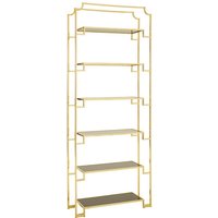 Product photograph of Fafnir Black Glass 6 Shelves Bookshelf With Gold Frame from Furniture in Fashion