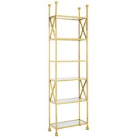 Product photograph of Fafnir Cross Design Clear Glass Bookshelf With Gold Frame from Furniture in Fashion