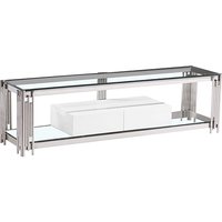 Falan Clear Glass TV Stand With White High Gloss Drawer
