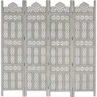 Fauci Mango Wood 4 Panels 160cm x 165cm Room Divider In Grey