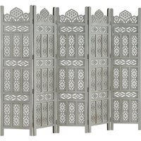 Fauci Mango Wood 5 Panels 200cm x 165cm Room Divider In Grey