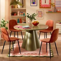 Fenlora Round Green Wooden Dining Table with 4 Keno Terracotta Fabric Chairs