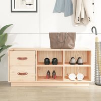 Ferrol Pinewood Shoe Storage Bench With 2 Drawers In Natural