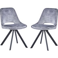 Fexon Light Grey Velvet Dining Chair with Black Legs in Pair