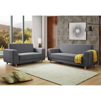 Felda Fabric 2 + 3 Seater Sofa Set In Dark Grey