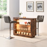 Fiesta Rustic Oak Bar Table Unit With 2 Candid Grey Stools