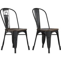 Findlay Black Wooden Dining Chairs With Metal Frame In Pair