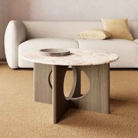 Fomaro Round Travertine Marble Effect Top Coffee Table with Smoked Oak Base