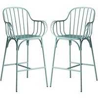 Frisco Retro Light Blue Metal Bistro Bar Stools In Pair