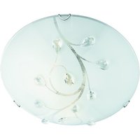Frosted Glass 30cm Flush Light With Crysal Leaf Decoration Frosted Glass 30cm Flush Light With Crysal Leaf Decoration