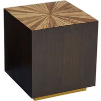Gablet Square Wooden Side Table With Gold Base In Dark Brown