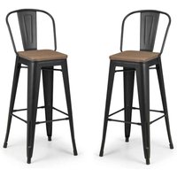 Gael Mocha Elm and Black Metal Bar Stools in Pair