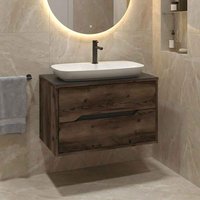 Galia 800mm Wooden Wall Mounted Vanity Unit & Basin with 2 Drawers in Dark Walnut