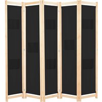 Gavyn Fabric 5 Panels 200cm x 170cm Room Divider In Black