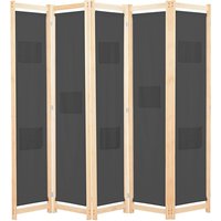 Gavyn Fabric 5 Panels 200cm x 170cm Room Divider In Grey
