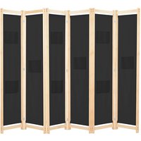 Gavyn Fabric 6 Panels 240cm x 170cm Room Divider In Black