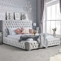 Geneva Fabric Super King Size Bed In Steel Crushed Velvet