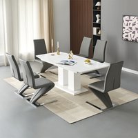 Genisimo Large Gloss Extending Dining Table 6 Demi Z Grey Chairs