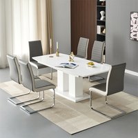 Genisimo Large Gloss Extending Dining Table 6 Symphony Grey Chairs