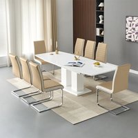 Genisimo Large Gloss Extending Dining Table 8 Symphony Taupe Chairs