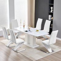 Genisimo Small Gloss Extending Dining Table 6 Demi Z White Chairs