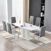 Genisimo Small Gloss Extending Dining Table 6 Symphony Grey Chairs