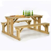 Gerik Wooden Large Seating Bench Set In Green Natural