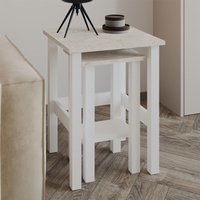 Gina Wooden Nesting Side Tables in White and Travertine Marble Effect