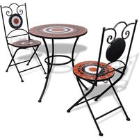 Gino Ceramic Tile Top Bistro Set Round In Terracotta And White