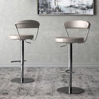 Glossop Taupe Faux Leather Bar Stools With Stainless Steel Base In Pair