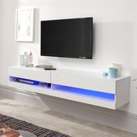 Goole Large Wall Hung High Gloss TV Stand In White With LED