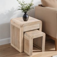 Hailey Carved Mango Wood Nest of 2 Tables In Natural Oak